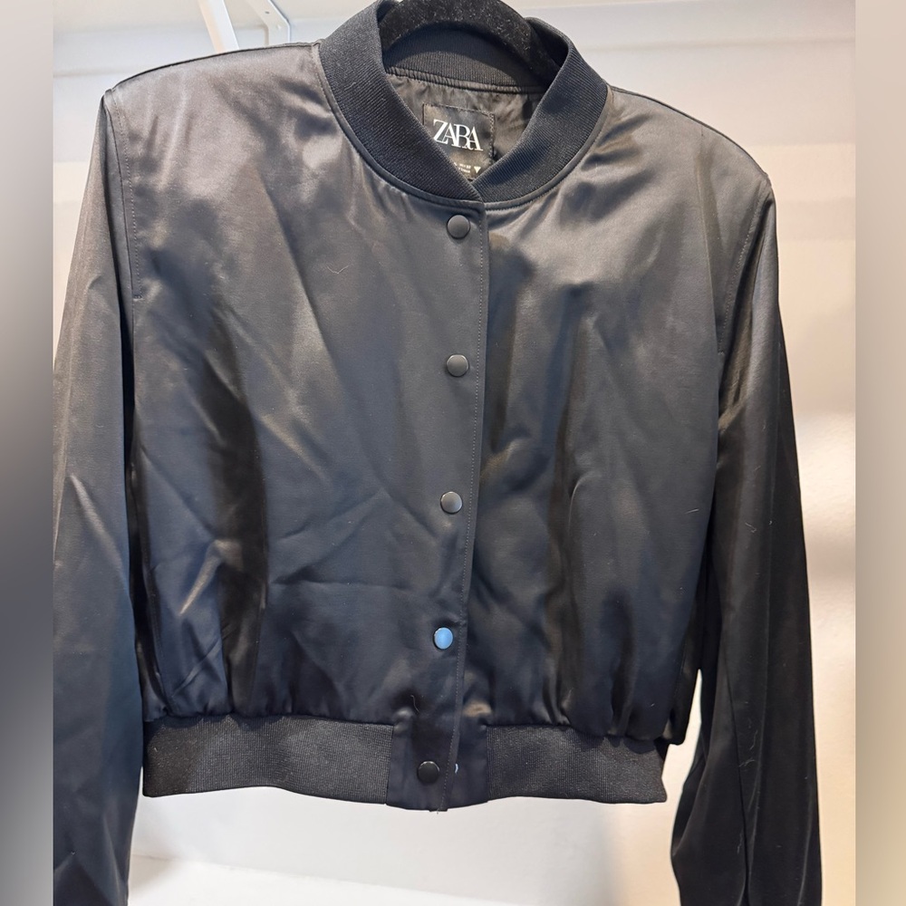 Zara Women's Sleek Black Bomber Jacket